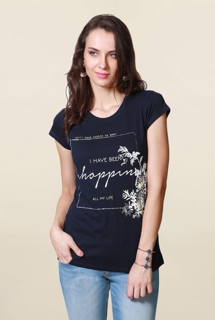People Navy Graphic Print T Shirt People Navy Graphic Print T Shirt