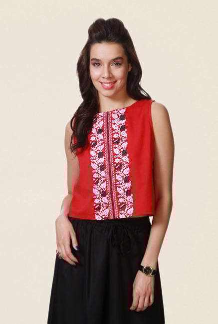 People Red Embroidered Crop Top People Red Embroidered Crop Top