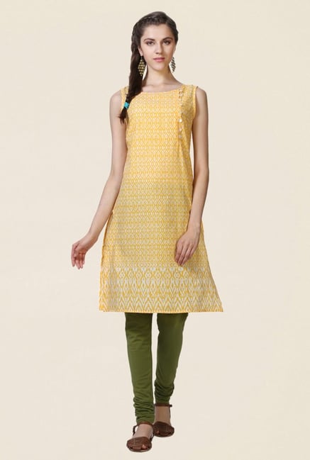 People Yellow Printed Cotton Kurta People Yellow Printed Cotton Kurta