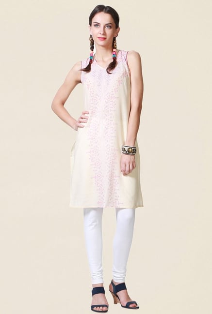 People Beige Printed Cotton Kurta People Beige Printed Cotton Kurta