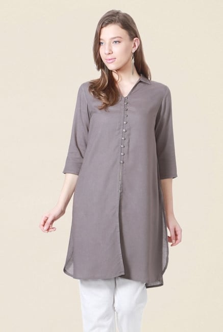 People Grey Solid Kurta People Grey Solid Kurta