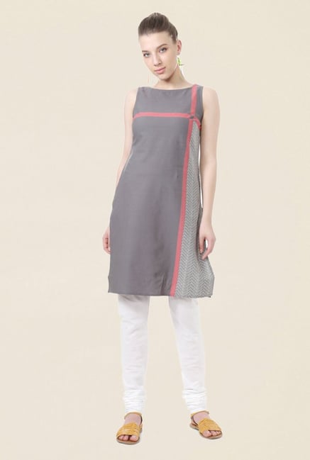People Grey Printed Cotton Kurta People Grey Printed Cotton Kurta
