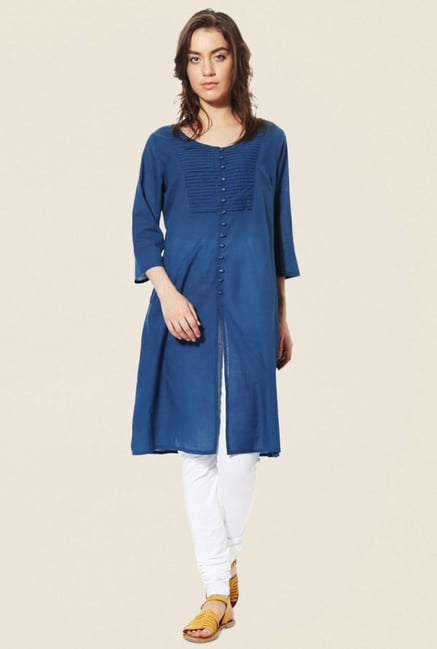 People Blue Textured Cotton Kurta People Blue Textured Cotton Kurta