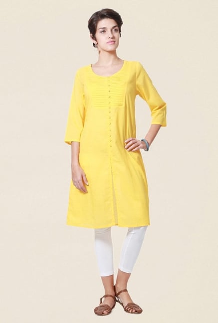 People Yellow Textured Cotton Kurta People Yellow Textured Cotton Kurta