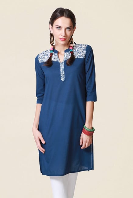 People Blue Printed Cotton Kurta People Blue Printed Cotton Kurta