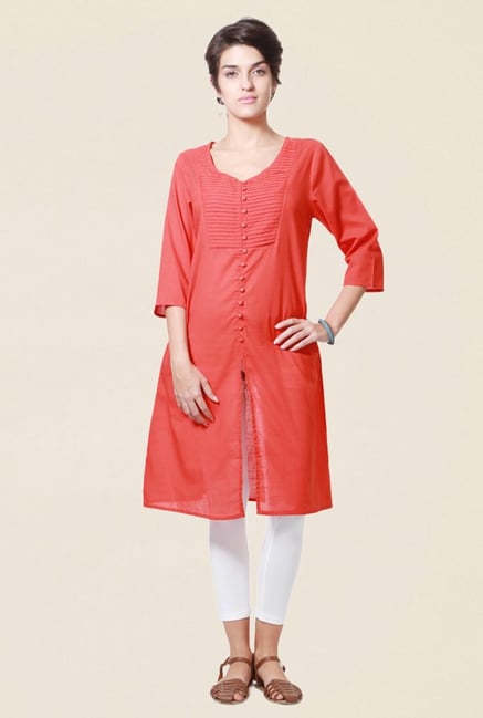 People Orange Textured Cotton Kurta People Orange Textured Cotton Kurta