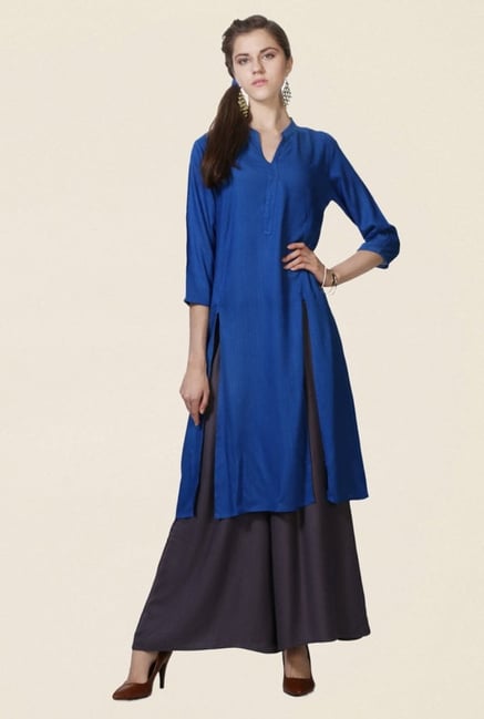 People Blue Textured Kurta People Blue Textured Kurta