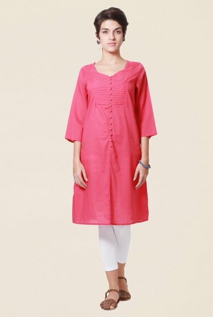 People Pink Textured Cotton Kurta People Pink Textured Cotton Kurta