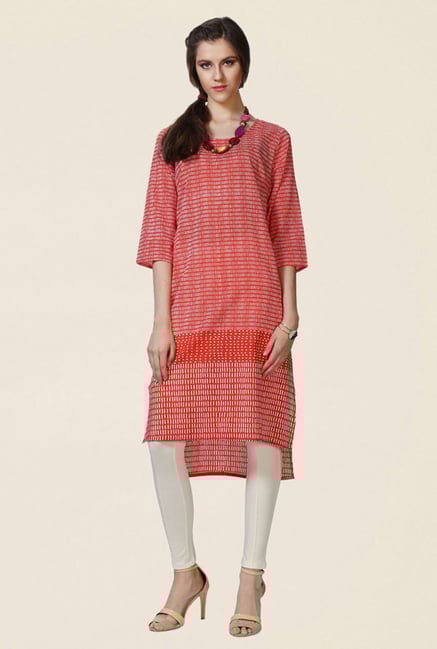 People Red Printed Cotton Kurta People Red Printed Cotton Kurta