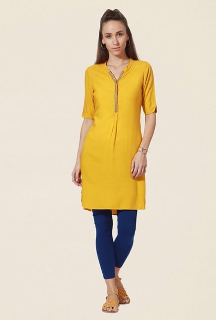 People Yellow Textured Kurta People Yellow Textured Kurta