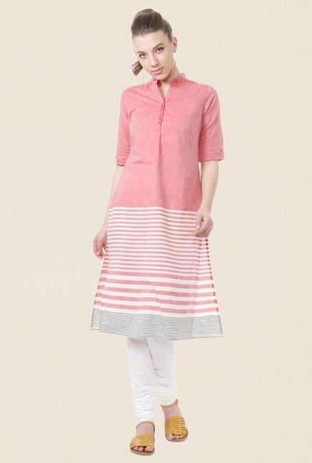 People Red Striped Cotton Kurta People Red Striped Cotton Kurta