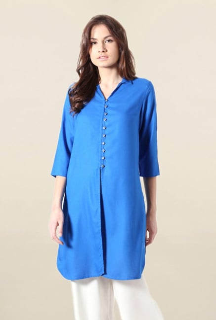 People Blue Solid Kurta People Blue Solid Kurta