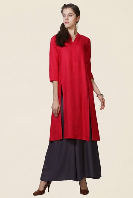 People Dark Pink Textured Kurta People Dark Pink Textured Kurta
