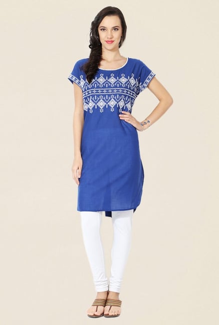 People Blue Printed Cotton Kurta People Blue Printed Cotton Kurta