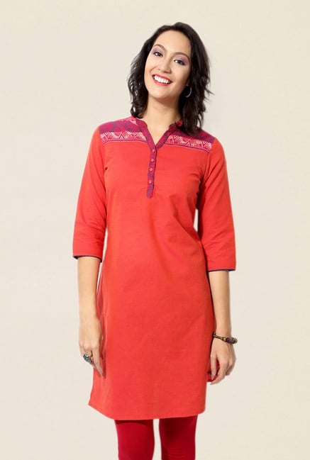 People Red Printed Cotton Kurta People Red Printed Cotton Kurta