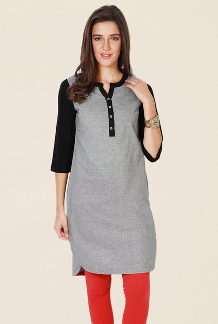 People Grey Checks Cotton Kurta People Grey Checks Cotton Kurta