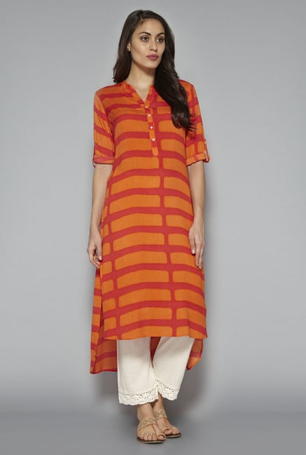 Utsa by Westside Coral & Orange Striped Kurta Utsa by Westside Coral & Orange Striped Kurta