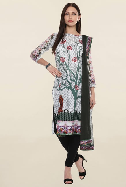 Ahalyaa White & Grey Printed Cotton Kurta Dupatta Combo Set Ahalyaa White & Grey Printed Cotton Kurta Dupatta Combo Set