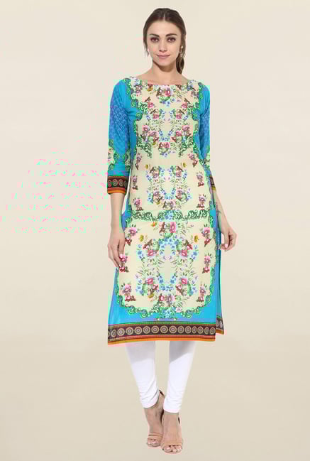 Ahalyaa Blue Floral Print Cotton Kurti Ahalyaa Blue Floral Print Cotton Kurti