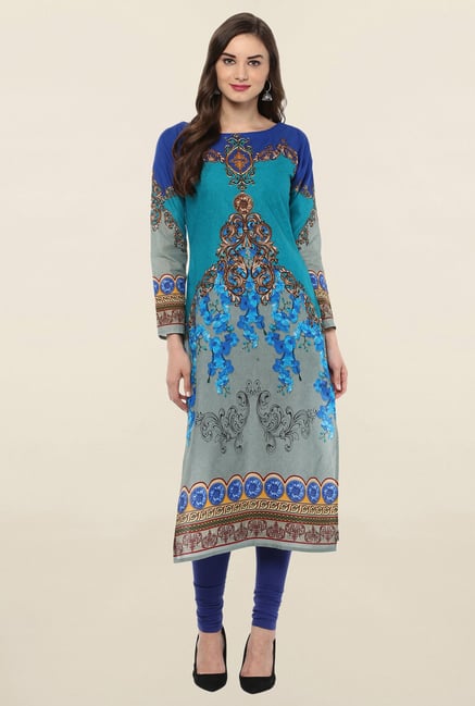 Ahalyaa Blue Printed Cotton Kurti Ahalyaa Blue Printed Cotton Kurti