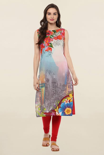 Ahalyaa Multicolor Printed Cotton Kurta Ahalyaa Multicolor Printed Cotton Kurta
