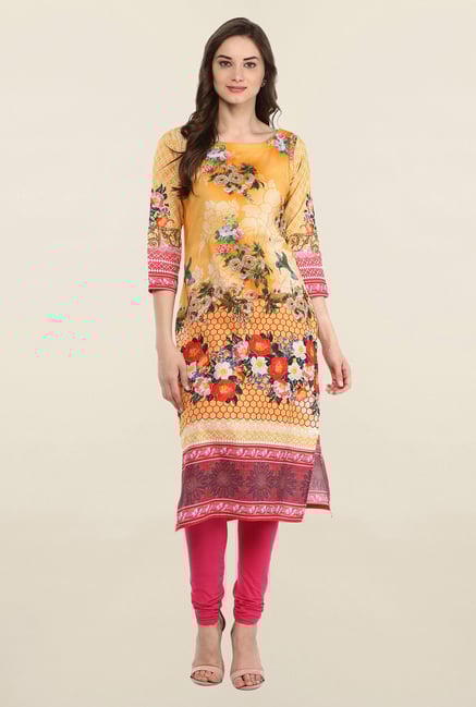 Ahalyaa Yellow Floral Print Cotton Kurti Ahalyaa Yellow Floral Print Cotton Kurti
