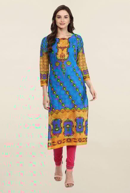 Ahalyaa Blue Printed Cotton Kurti Ahalyaa Blue Printed Cotton Kurti