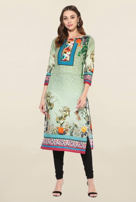 Ahalyaa Green Floral Print Cotton Kurti Ahalyaa Green Floral Print Cotton Kurti