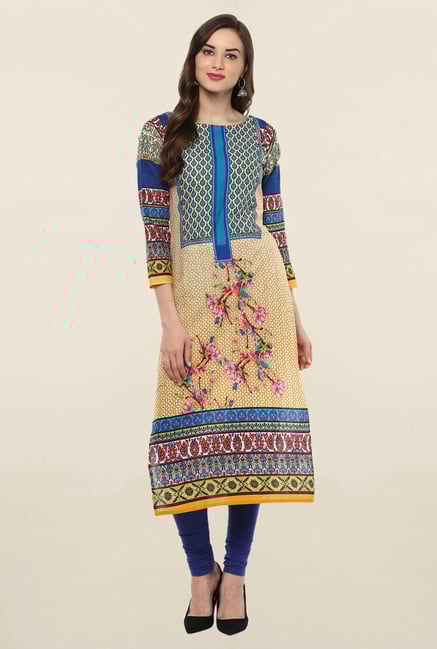 Ahalyaa Beige Printed Cotton Kurti Ahalyaa Beige Printed Cotton Kurti
