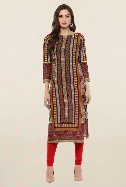 Ahalyaa Brown Printed Cotton Kurti Ahalyaa Brown Printed Cotton Kurti
