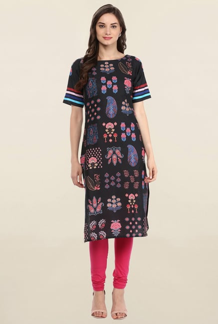Ahalyaa Black Printed Cotton Kurti Ahalyaa Black Printed Cotton Kurti