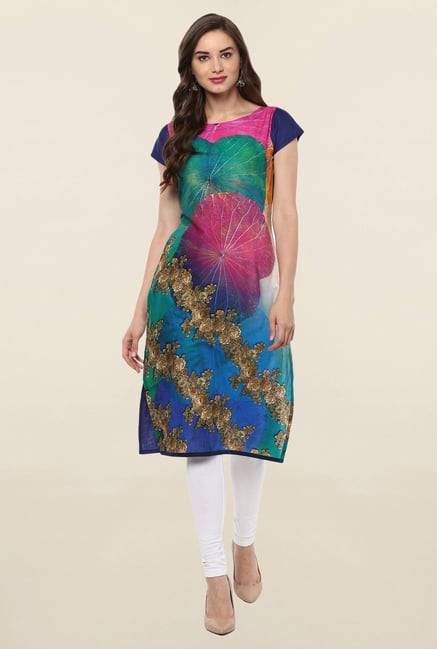 Ahalyaa Multicolor Embellished Cotton Kurti Ahalyaa Multicolor Embellished Cotton Kurti