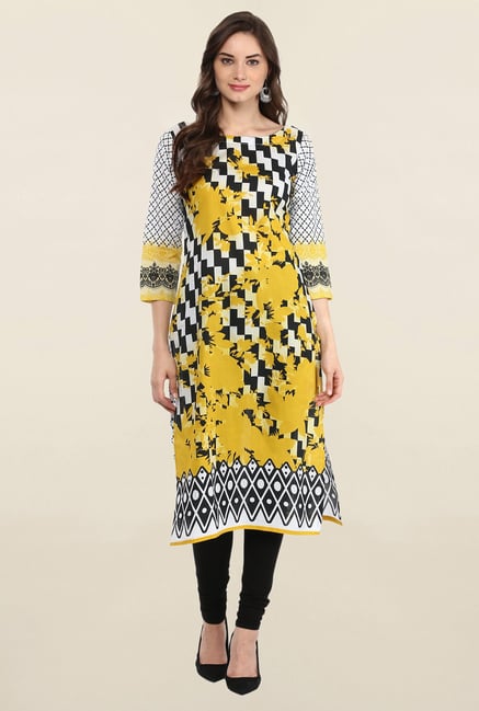 Ahalyaa Black & White Printed Cotton Kurti Ahalyaa Black & White Printed Cotton Kurti