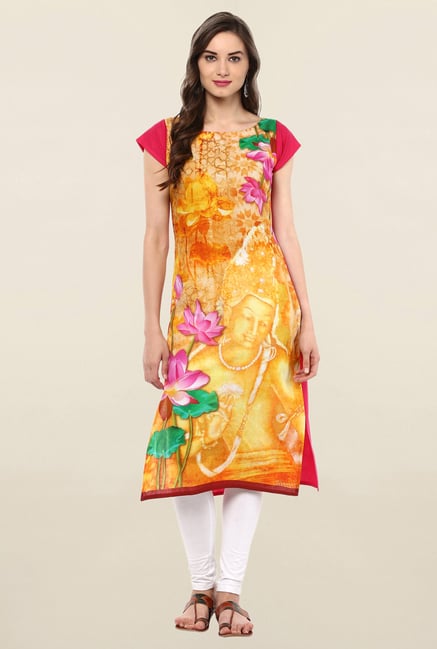 Ahalyaa Yellow Printed Cotton Kurti Ahalyaa Yellow Printed Cotton Kurti