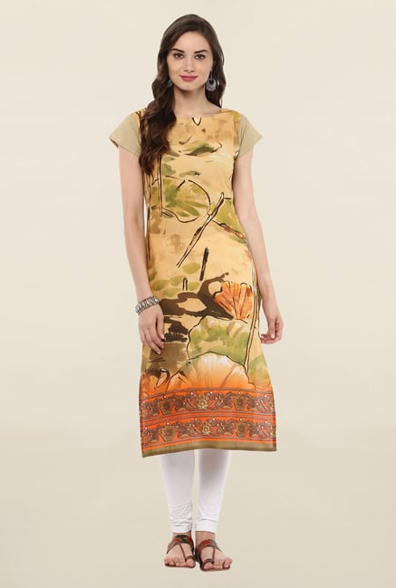 Ahalyaa Beige Printed Cotton Kurti Ahalyaa Beige Printed Cotton Kurti
