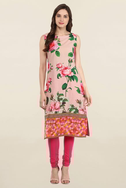Ahalyaa Pink Floral Print Cotton Kurti Ahalyaa Pink Floral Print Cotton Kurti