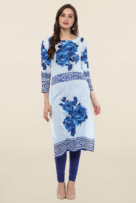Ahalyaa Blue Floral Print Cotton Kurta Ahalyaa Blue Floral Print Cotton Kurta