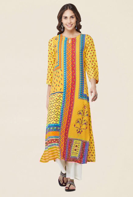 Global Desi Yellow Printed Kurta Global Desi Yellow Printed Kurta