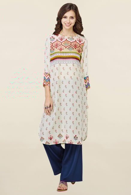 Global Desi Off White Printed Kurta Global Desi Off White Printed Kurta