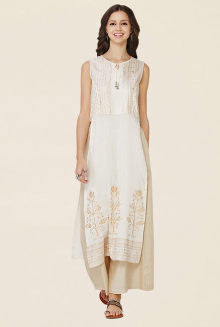 Global Desi Off White Printed Kurta With Palazzo Global Desi Off White Printed Kurta With Palazzo