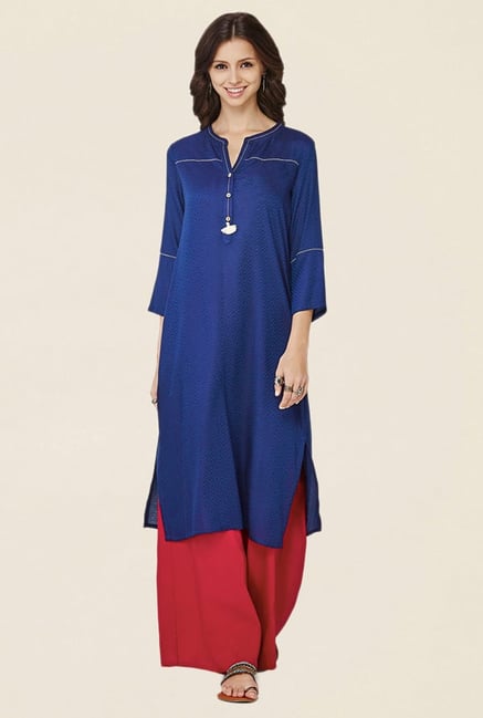 Global Desi Navy Printed Kurta Global Desi Navy Printed Kurta