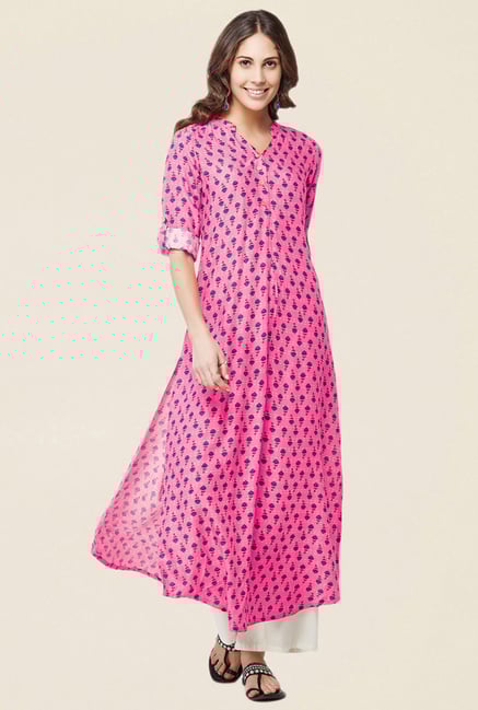 Global Desi Pink Floral Print Kurta Global Desi Pink Floral Print Kurta