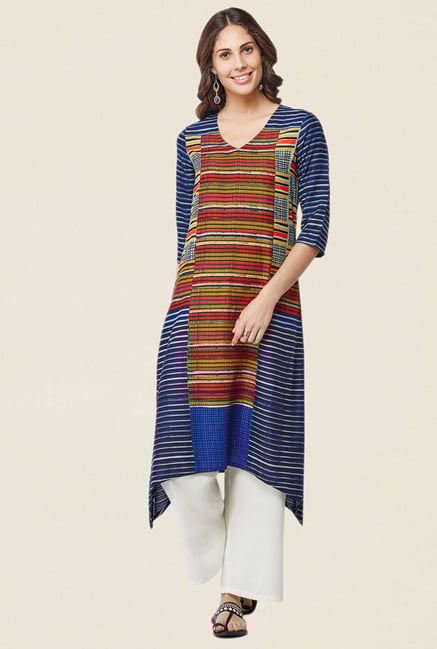 Global Desi Navy Printed Kurta Global Desi Navy Printed Kurta