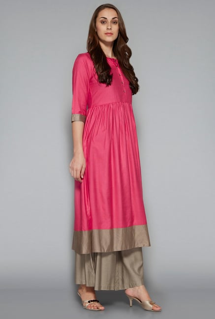 Zuba by Westside Pink Fit And Flare Kurta Zuba by Westside Pink Fit And Flare Kurta