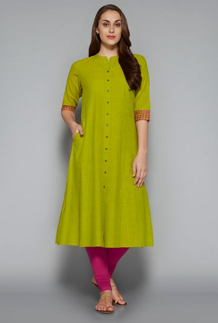 Utsa by Westside Lime Green Solid Kurta Utsa by Westside Lime Green Solid Kurta