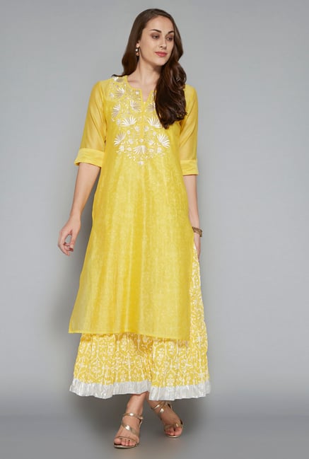 Vark by Westside Yellow Embroidered Maxi Suit Set Vark by Westside Yellow Embroidered Maxi Suit Set