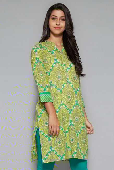 Utsa by Westside Lime Green Pure Cotton Kurta Utsa by Westside Lime Green Pure Cotton Kurta