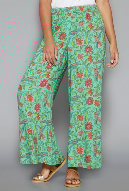 Utsa by Westside Turquoise Floral Print Palazzos Utsa by Westside Turquoise Floral Print Palazzos