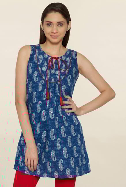 Globus Blue Paisley Print Kurti Globus Blue Paisley Print Kurti