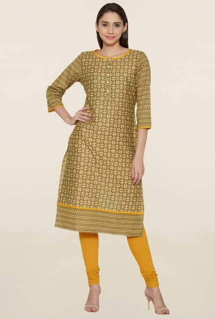 Globus Olive Printed Cotton Kurta Globus Olive Printed Cotton Kurta